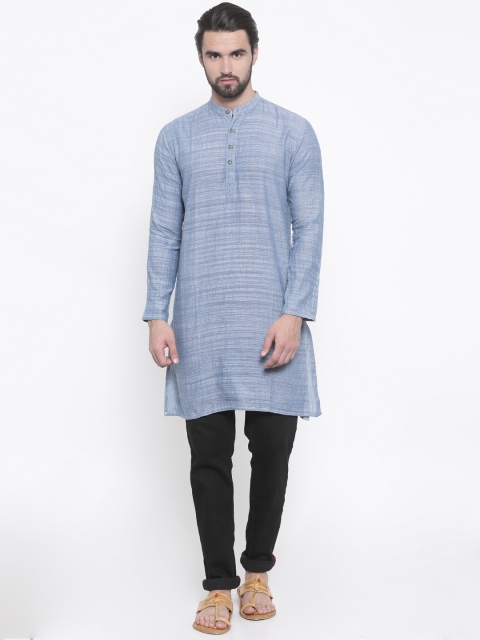 

PIVOTO Men Blue Woven Design Straight Kurta
