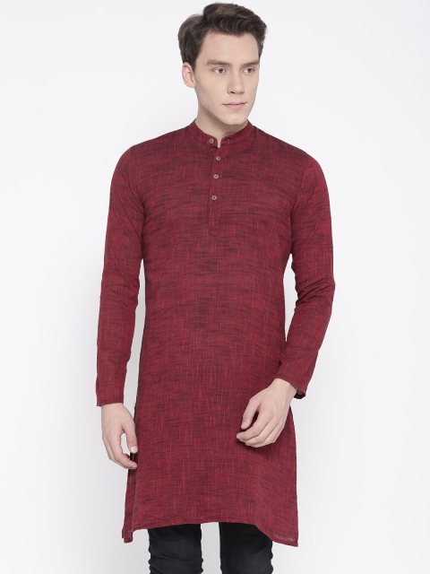 

PIVOTO Men Maroon Solid Straight Kurta