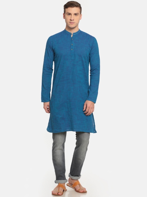 

PIVOTO Men Blue Woven Design Straight Kurta