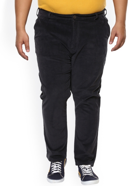 

John Pride Plus Size Men Charcoal Grey Regular Fit Self-Design Chinos