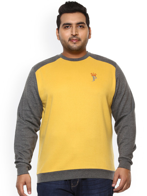 

John Pride Plus Size Men Yellow Solid Sweatshirt