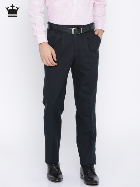 

Louis Philippe Men Navy New Classic Fit Solid Formal Trousers, Navy blue