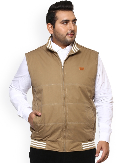 

John Pride Plus Size Men Beige Solid Bomber