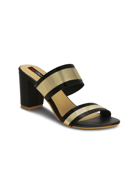 

Get Glamr Women Black & Gold-Toned Colourblocked Block Heels
