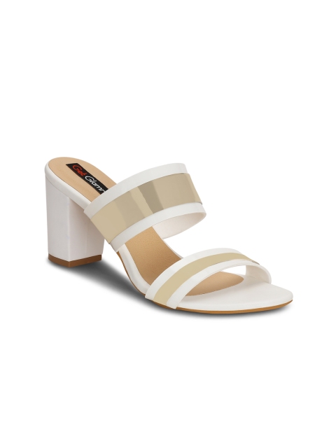 

Get Glamr Women White & Gold-Toned Colourblocked Block Heels