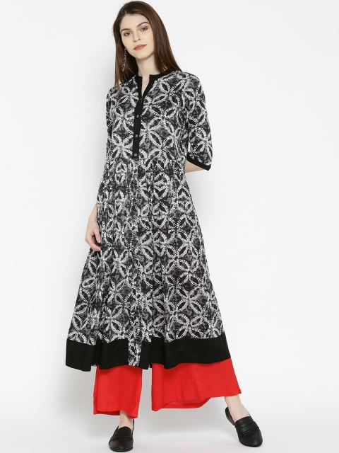 

Ayaany Women Black & White Printed Anarkali Kurta