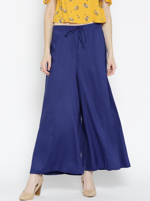 

Ayaany Women Blue Solid Flared Palazzos