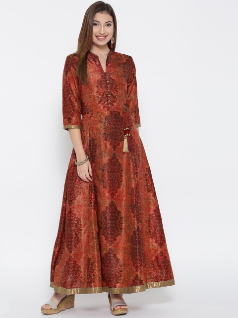 

Shree Women Rust Orange Printed Maxi Dress
