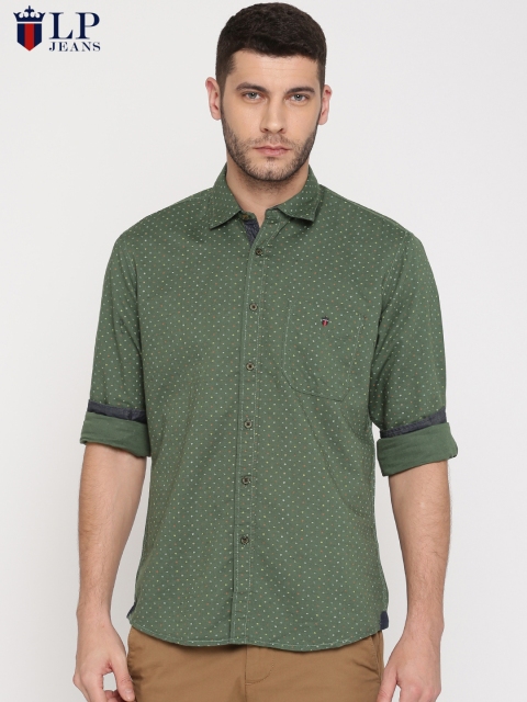 

Louis Philippe Jeans Men Olive Green Tailored Fit Printed Casual Shirt