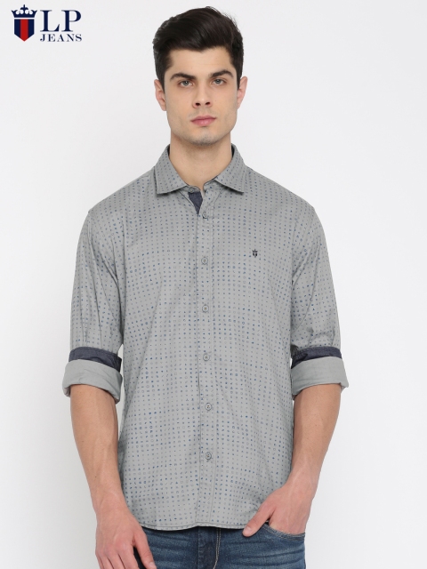 

Louis Philippe Jeans Men Grey Tailored Fit Printed Casual Shirt
