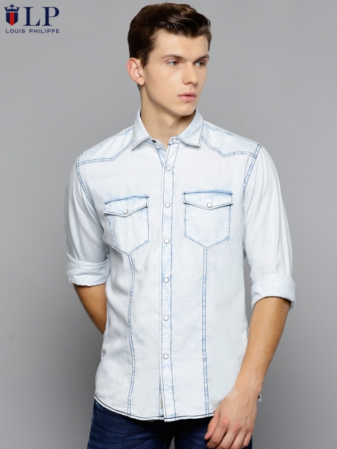 

Louis Philippe Jeans Men Blue Washed Chambray Jermyn Tailored Fit Shirt