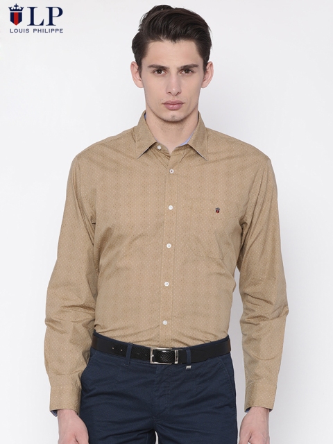Louis Philippe Sport Men Beige Tailored Fit Printed Casual Shirt