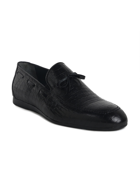 

JOE SHU Men Black Leather Textured Loafers