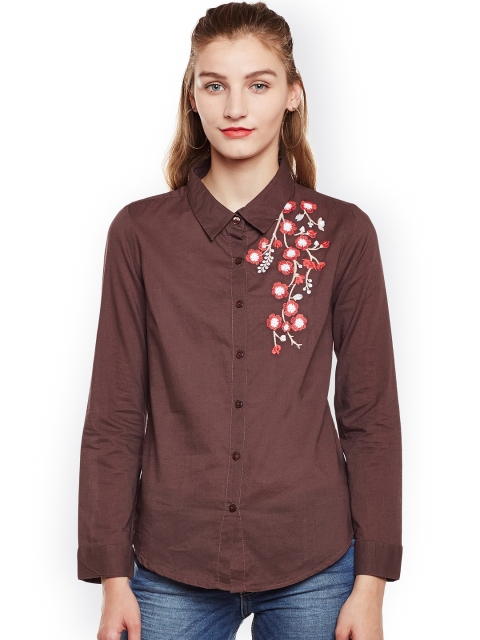 

Oxolloxo Women Brown Comfort Regular Fit Solid Casual Shirt