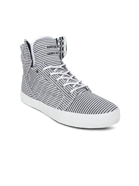 

Supra Men White Striped Canvas High-Top Sneakers