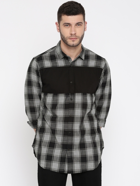 

SF JEANS by Pantaloons Men Black & Grey Slim Fit Checked Casual Shirt
