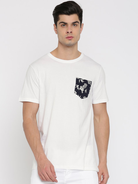 

SF JEANS by Pantaloons Men White Solid T-shirt