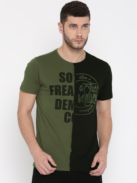 

SF JEANS by Pantaloons Men Olive Green & Black Printed T-shirt