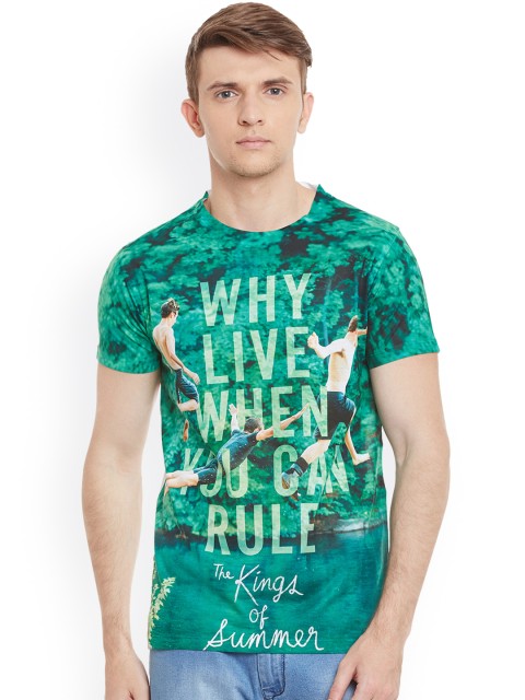 

Wear Your Mind Men Green Printed Round Neck T-shirt