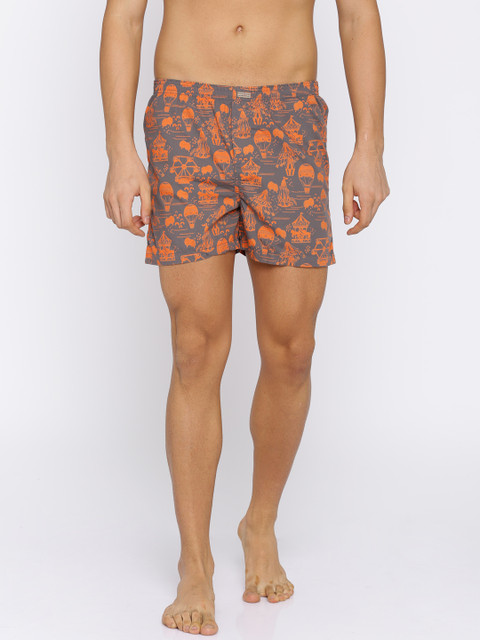 

Flying Machine Grey & Orange Printed Pure Cotton Boxers FMAM8056