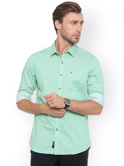 

t-base Men Green Standard Regular Fit Solid Casual Shirt