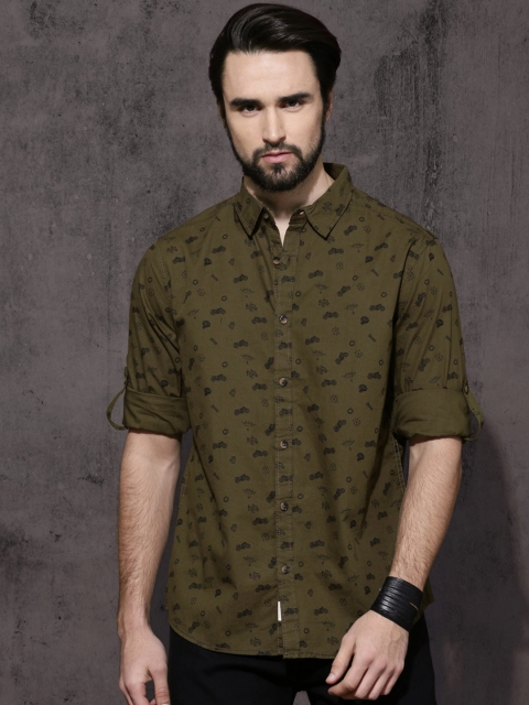 

Roadster Men Olive Green Regular Fit Printed Casual Shirt