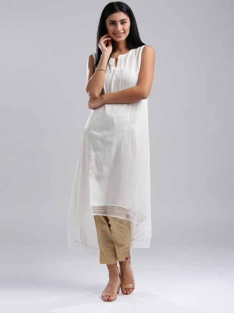 

W Women White Embroidered A-Line Kurta