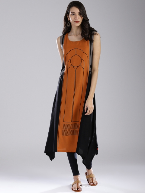 

W Women Brown & Black Printed A-Line Kurta