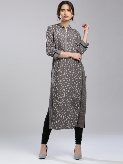 

W Women Grey Printed Straight Kurta