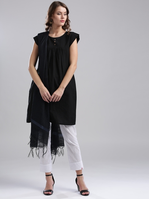 

W Navy Blue Solid Dupatta