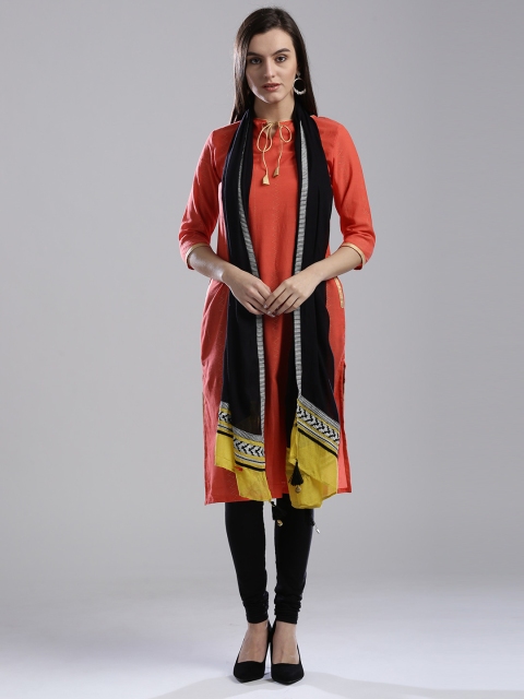 

W Black Solid Pure Cotton Dupatta