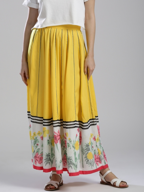 

W Yellow Printed Flared Maxi Skirt