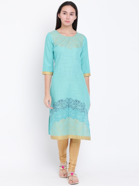 

AURELIA Women Sea Green Printed Straight Kurta
