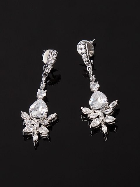 

Studio Voylla Princess of Wales Silver-Toned & White Classic Drop Earrings