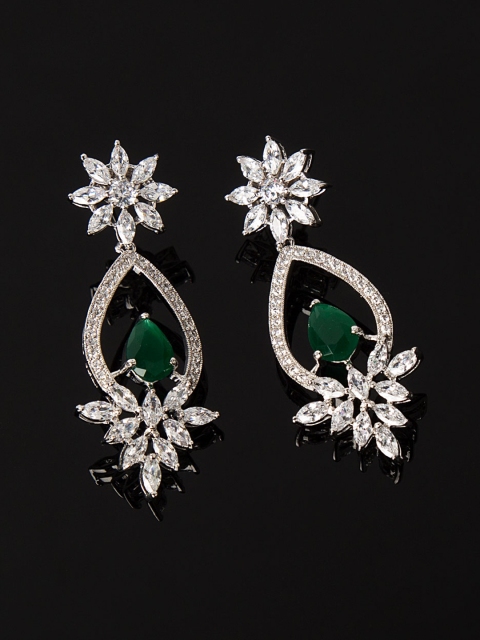 

Studio Voylla Princess of Wales Silver-Toned & Green Classic Drop Earrings