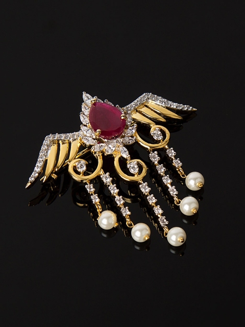 

Studio Voylla Gold-Toned & Pink Embellished Bird-Shaped Brooch