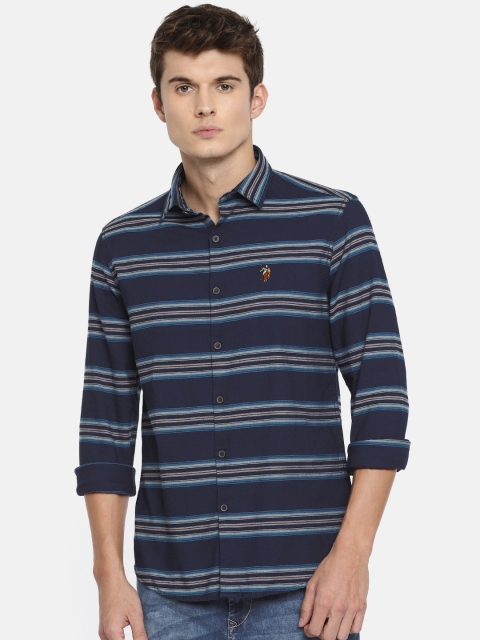 

U.S. Polo Assn. Men Navy Blue Regular Fit Striped Casual Shirt