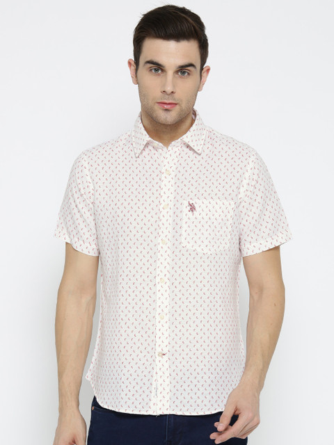 

U.S. Polo Assn. Men White Tailored Fit Printed Casual Shirt