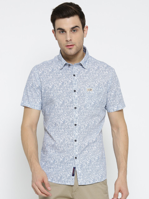 

U.S. Polo Assn. Denim Co. Men White & Blue Regular Fit Printed Casual Shirt