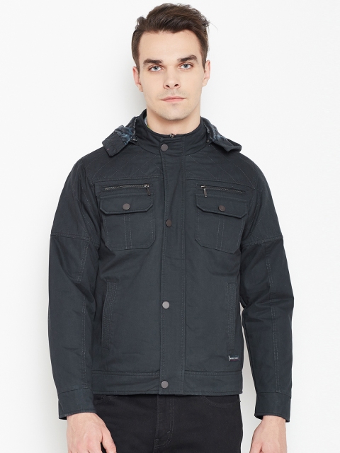 

Monte Carlo Men Navy Solid Hooded Tailored Jacket with Detachable Hood, Navy blue