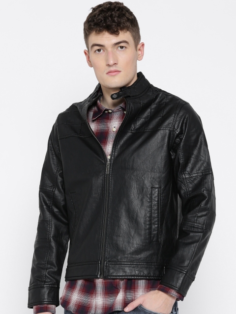 

Monte Carlo Men Black Solid Faux Leather Biker Jacket
