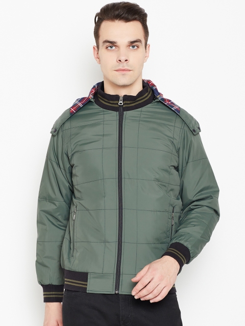 

Monte Carlo Men Olive Green Solid Hooded Bomber Jacket