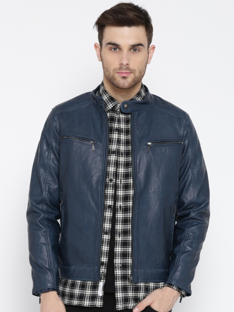 

Monte Carlo Men Teal Blue Solid Biker Jacket