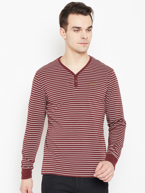 

Monte Carlo Men Maroon & White Striped V-Neck T-shirt