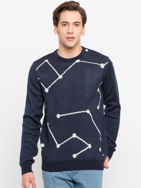 

Peter England Casuals Men Navy Blue Self Design Pullover