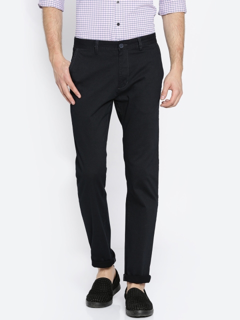 

Peter England Men Navy Blue Super Slim Fit Printed Chinos