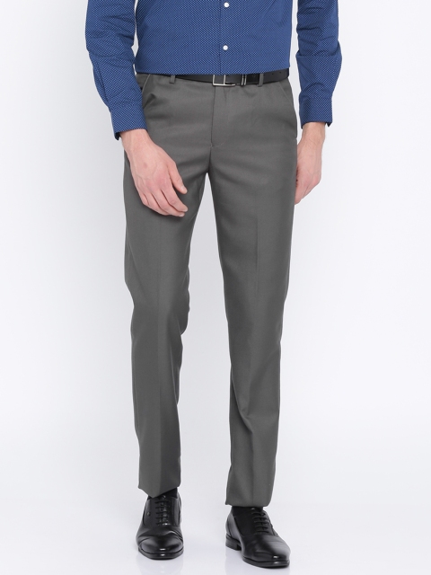 

Peter England Men Charcoal Grey Slim Fit Solid Formal Trousers