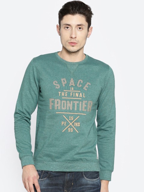 

Peter England Casuals Men Teal Blue Self Design Sweatshirt