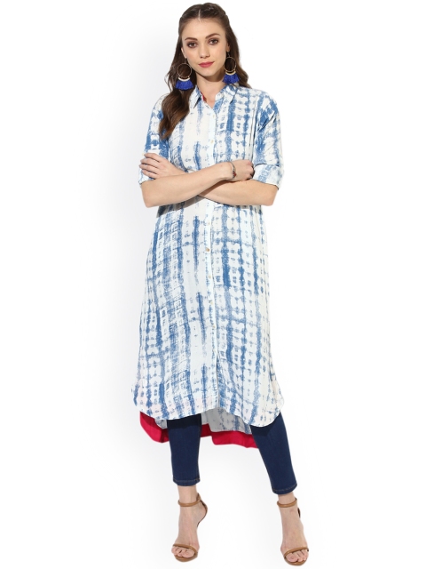 

Sangria Women White & Blue Printed Straight Kurta