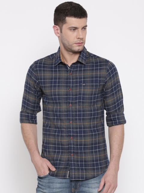 

The Indian Garage Co Men Blue & Mustard Yellow Slim Fit Checked Casual Shirt